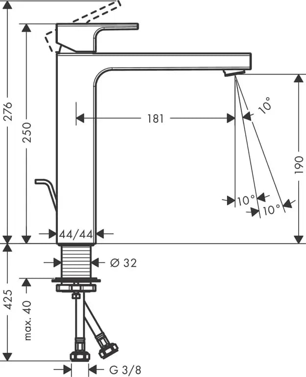 خلاط مغسلة هانز جروهي فيرنيس شيب 190 كروم للمغاسل العالية | hansgrohe Vernis Shape 190 Basin Mixer 71590000