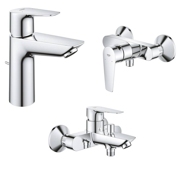 طقم خلاطات جروهي GROHE BauEdge أصلي 3 قطع (مغسلة + دش + شطاف) - كروم
