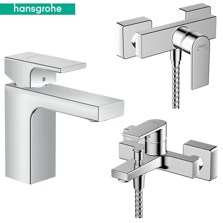 طقم خلاطات هانز جروهي فيرنيس شيب 3 قطع (مغسلة + دش + شطاف) كروم | hansgrohe Vernis Shape 3-in-1 Set