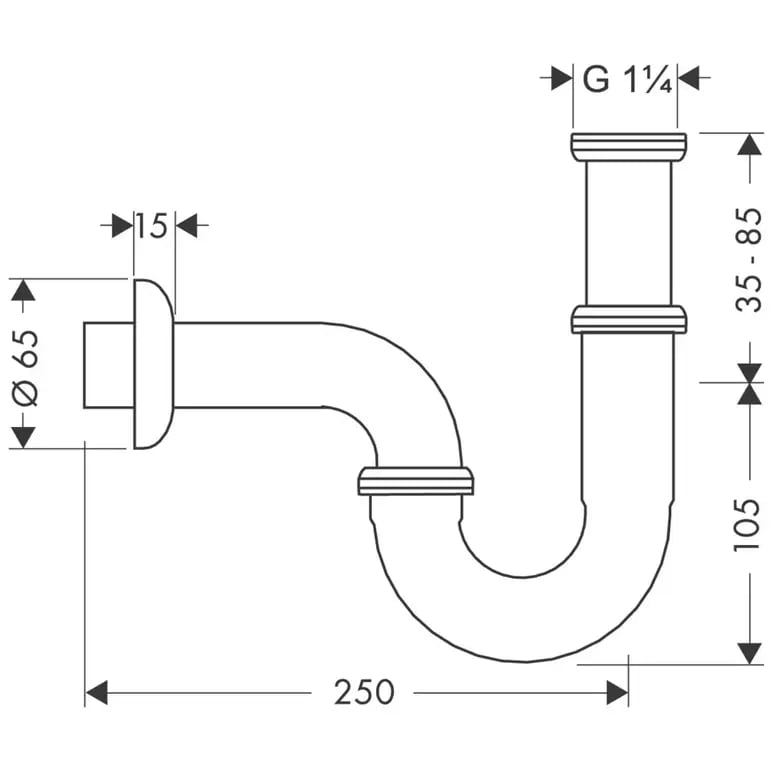 سيفون مغسلة هانز جروهي كروم شكل P-Trap مقاس 1 1/4 | hansgrohe Standard P-Trap 53002000