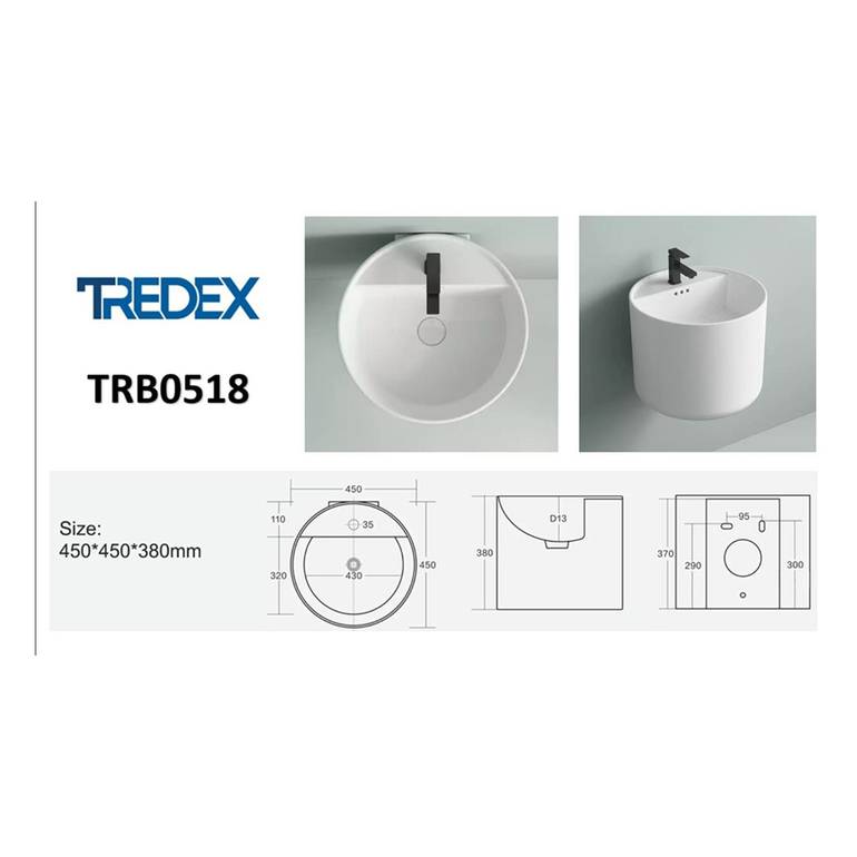 مغسلة تريدكس (TRIDEX) معلقة دائرية سيراميك ناصع البياض