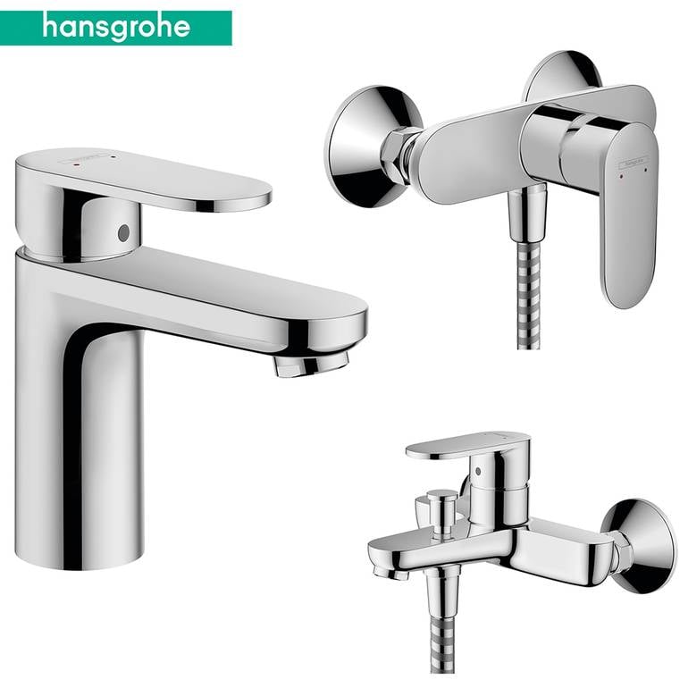 طقم خلاطات هانز جروهي فيرنيس بليند 3 قطع (مغسلة + دش + شطاف) كروم | hansgrohe Vernis Blend 3-in-1 Set