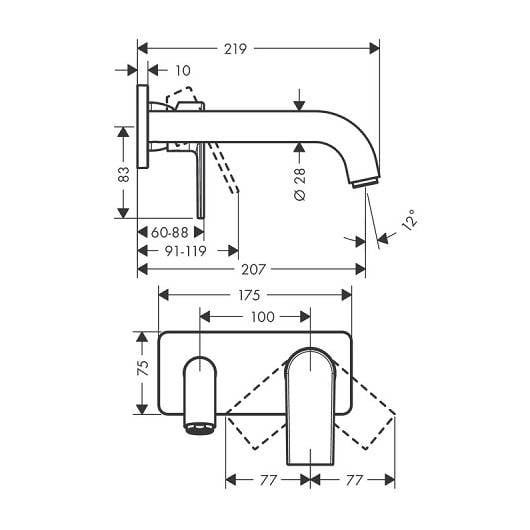 وجه خلاط مغسلة مخفي هانز جروهي فيرنيس شيب جداري 20.7 سم | hansgrohe Vernis Shape 71578000