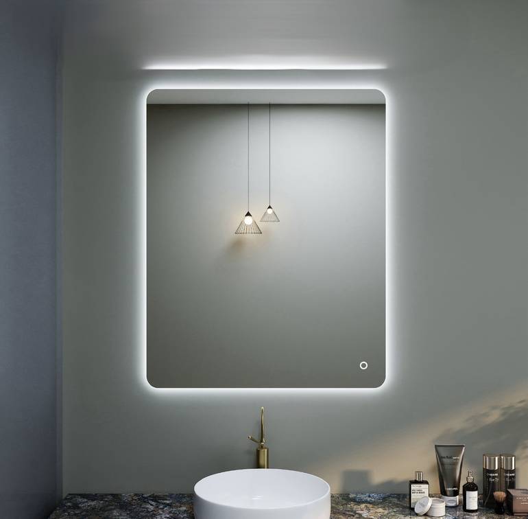 مرآة حمام LED ذكية مستطيلة – إضاءة مزدوجة (80×100 سم)