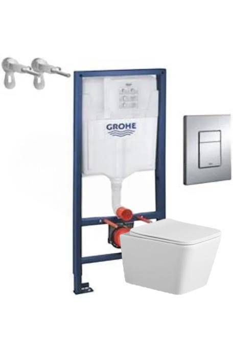 جروهي GROHE | سيفون بضغطة مربعة مع كرسي معلق Wassen - كروم