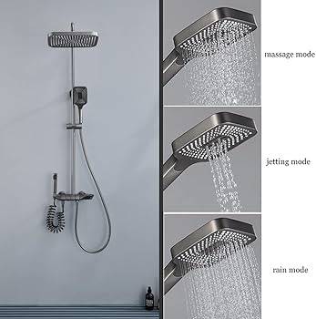 نظام دش مطري متكامل رمادي (Gunmetal Grey) - خلاط 4 وظائف مع صباب وشطاف