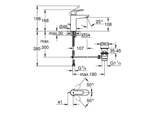 خلاط مغسلة مقاس متوسط (M-Size) بمقبض واحد - كروم جروهي GROHE باو إيدج