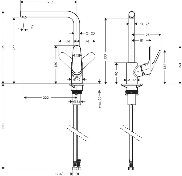 خلاط مجلي هانز جروهي فوكس M41 كروم مرتفع 280 | hansgrohe Focus M41 Kitchen Mixer 31817000