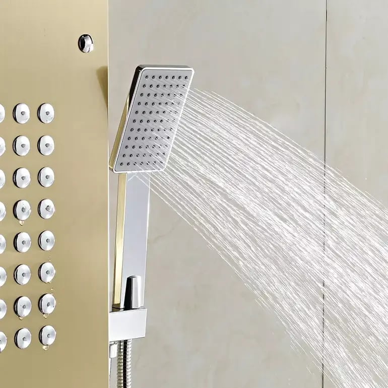 شاور بنل جداري ذهبي متكامل - لوحة استحمام مودرن بنظام مساج وشلال