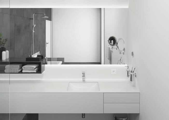 خلاط مغسلة هانز جروهي فيرنيس شيب 100 كروم مع طقم صرف معدني | hansgrohe Vernis Shape 71561000