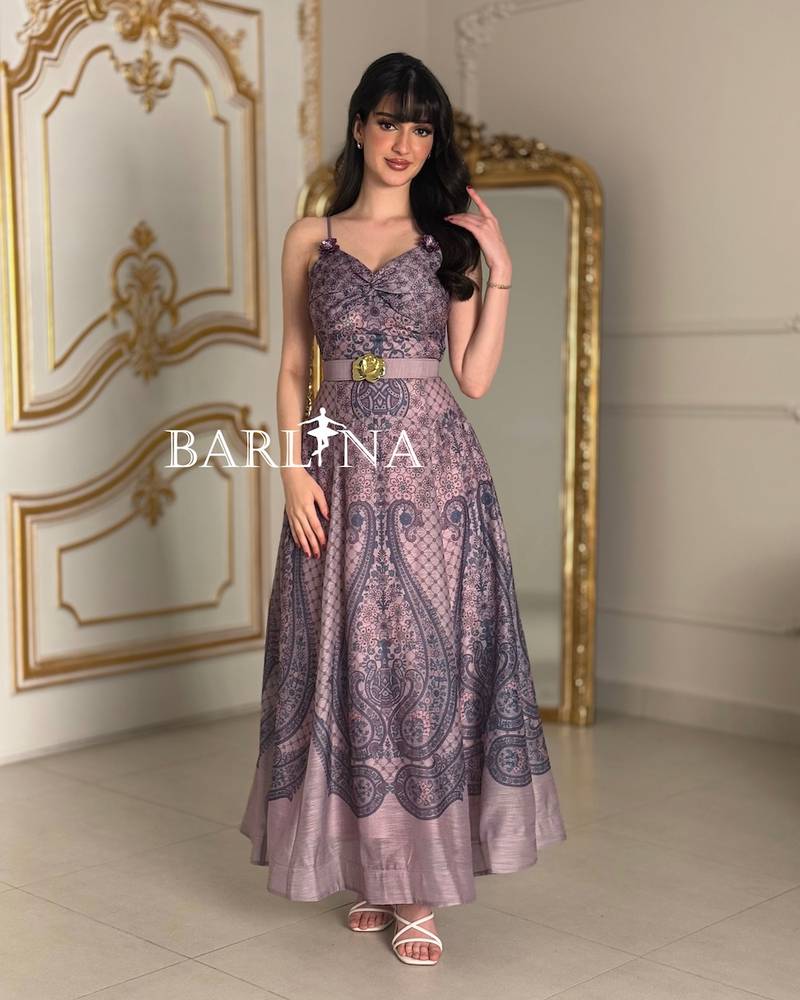 Lilac embellished dress with thin straps