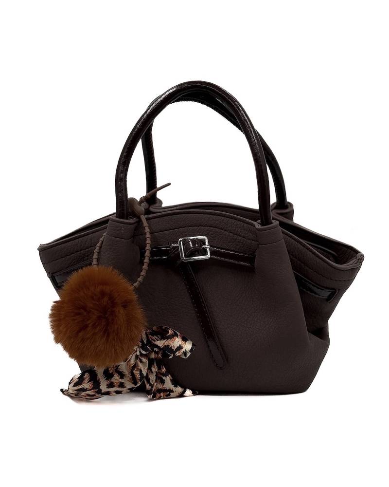 An elegant handbag adorned with a soft fur trim