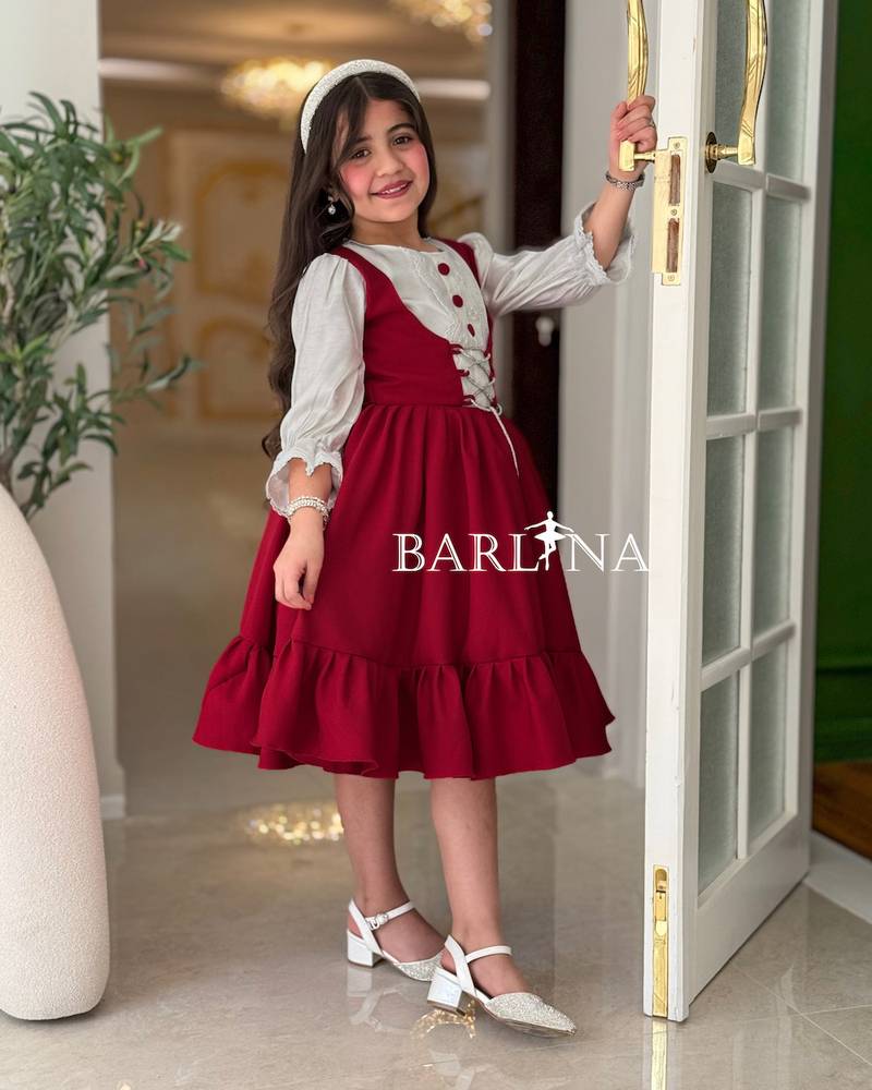 Girls' burgundy dress with an elegant classic design
