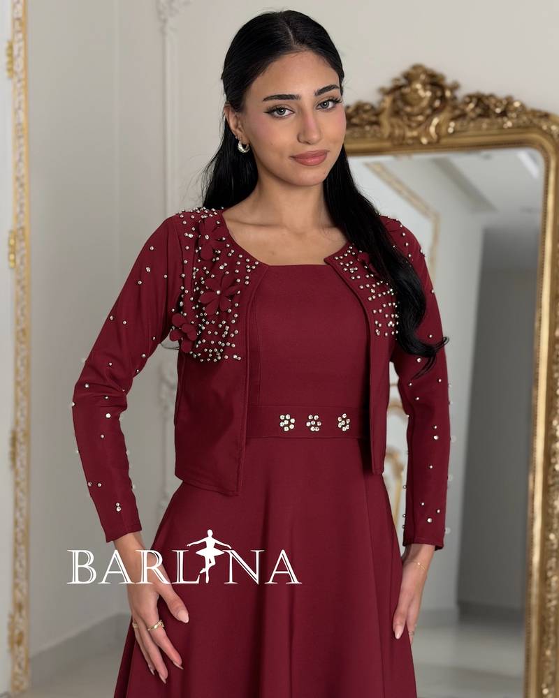 Burgundy dress with matching short jacket