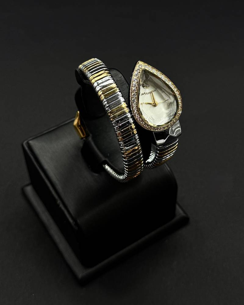 Teardrop-shaped wristwatch with a luxurious bezel
