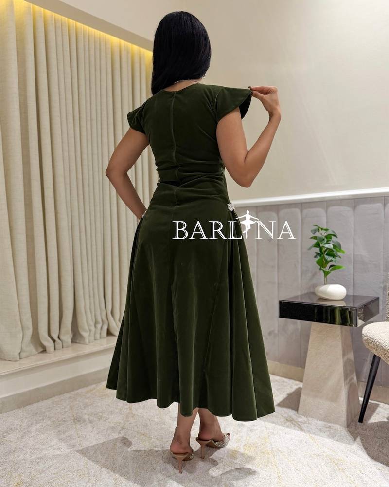 Olive green velvet cloche dress