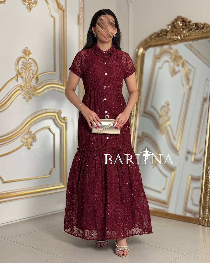 Burgundy lace dress with front buttons