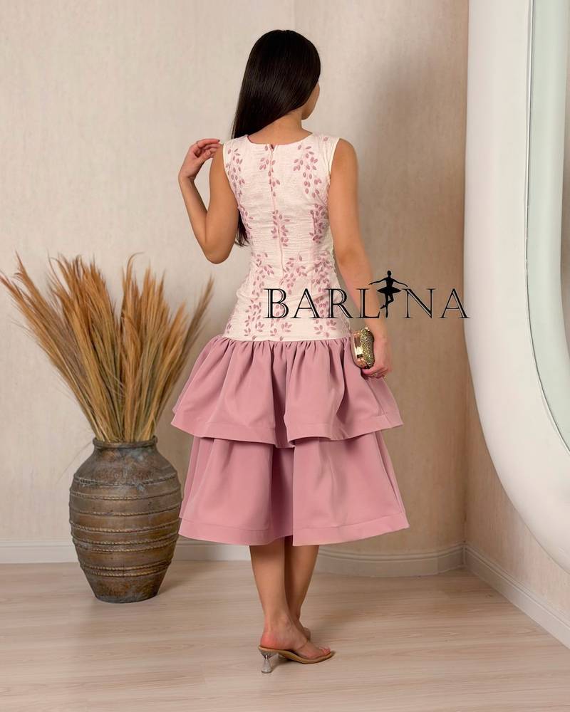 Pink floral dress with layered bottoms