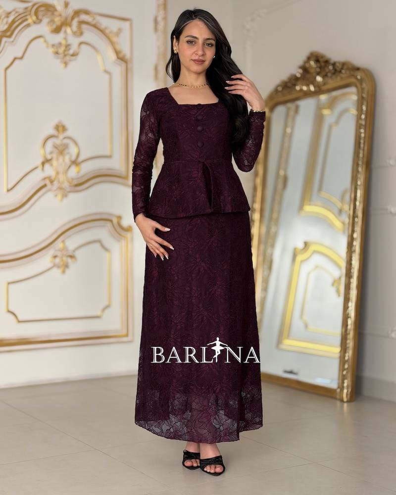 Royal dark purple dress with front buttons