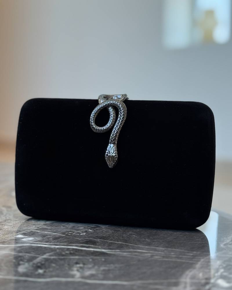 Clutch bag with metal snake lock