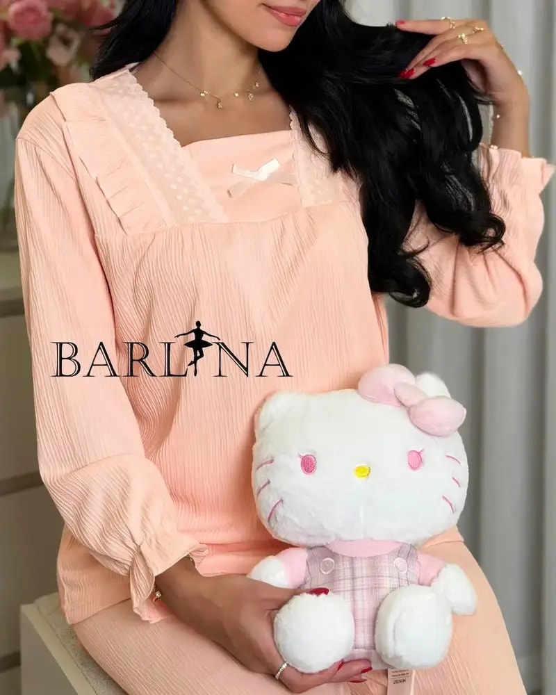 Women's soft pajama set with lace trim