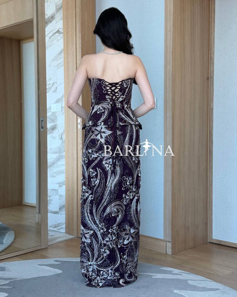 Dark purple set with rose embroidery