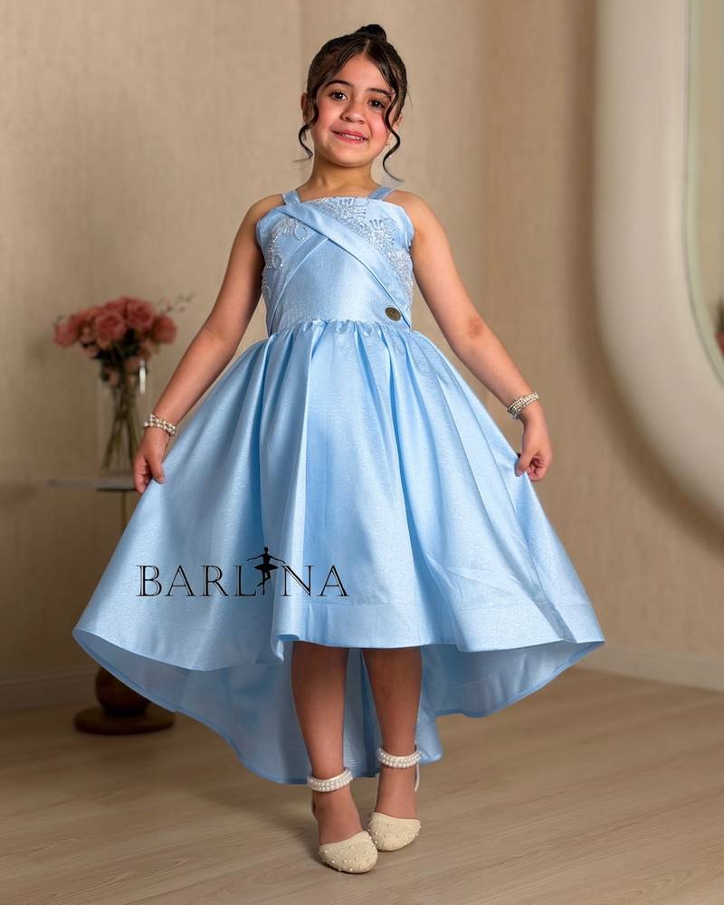 Girls' light blue puffy sleeveless dress