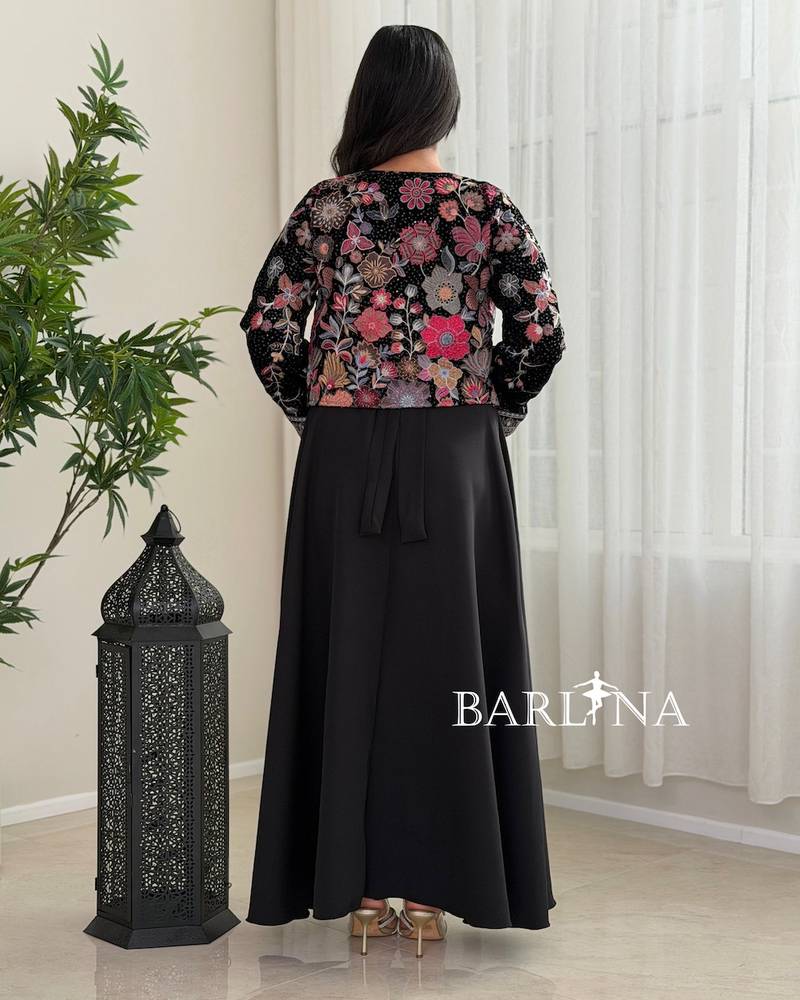 Black jalabiya with a short embroidered jacket