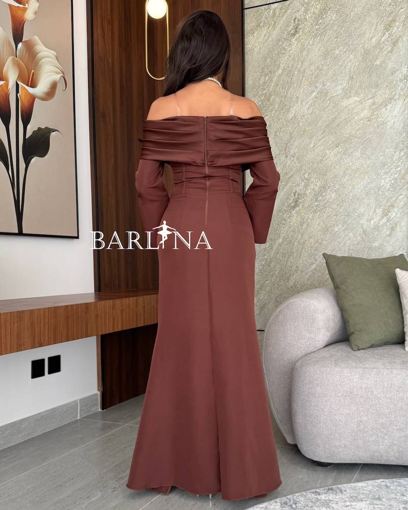 Brown off shoulder dress with wide sleeves