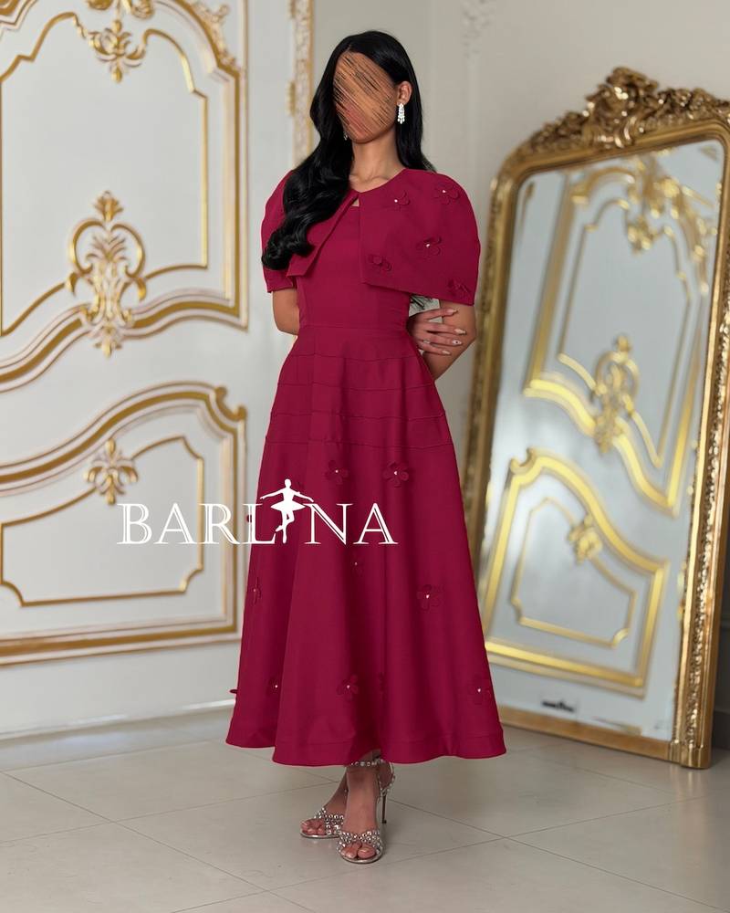 Fuchsia flowy dress with a separate short cape