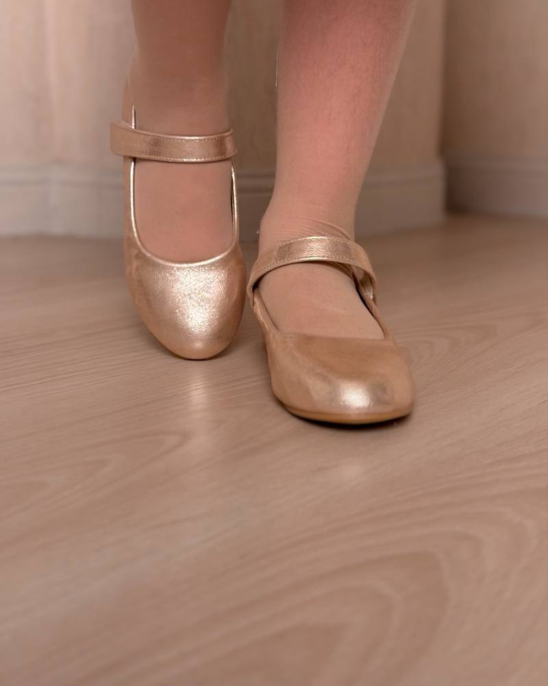Girls' heels with a soft sheen and ankle strap