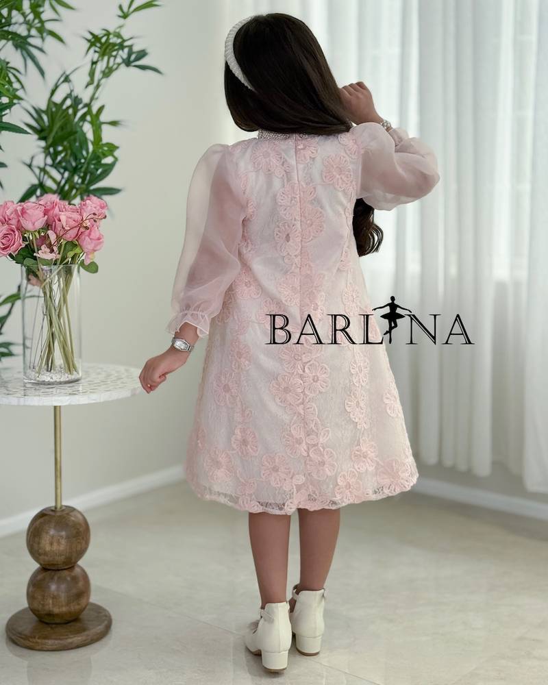 Girls' floral dress with sheer sleeves