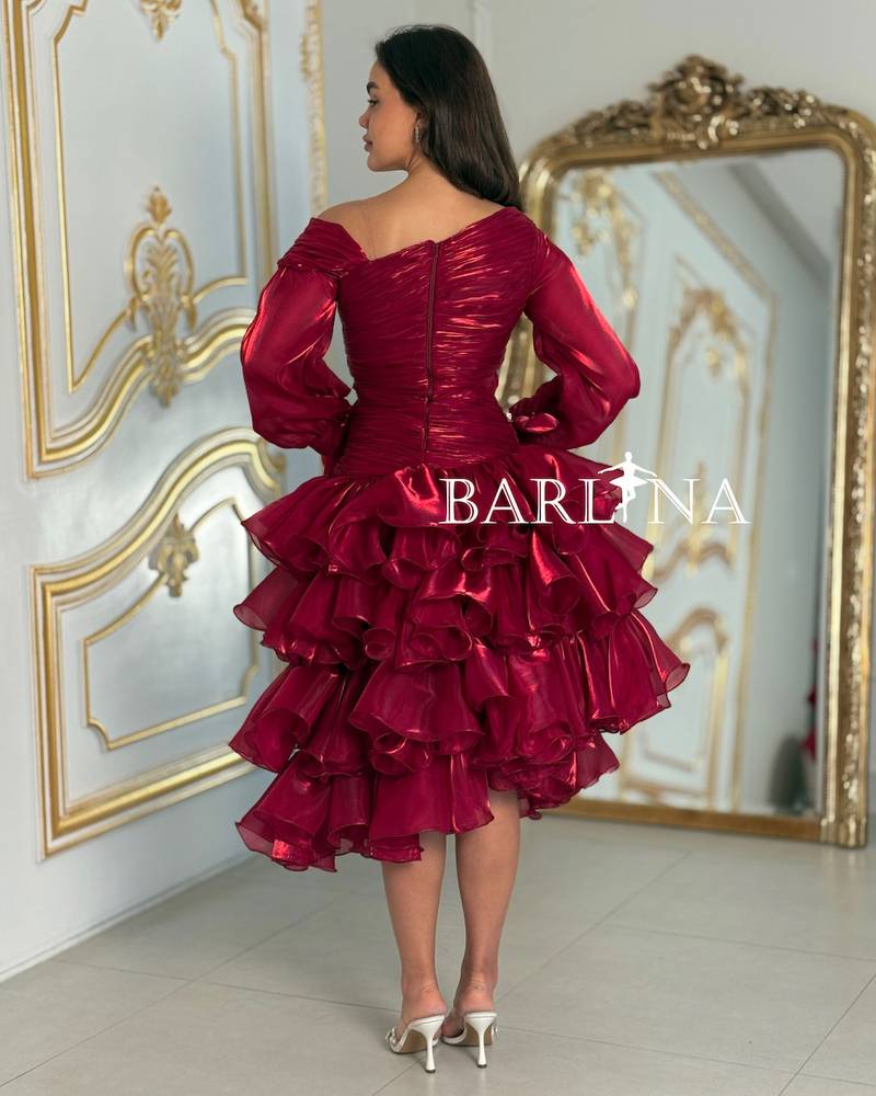 Bold design midi dress with layered ruffles