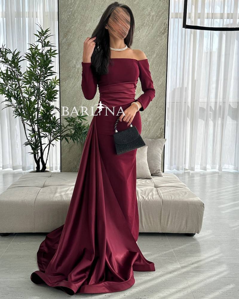 Royal burgundy long dress with luxurious tail