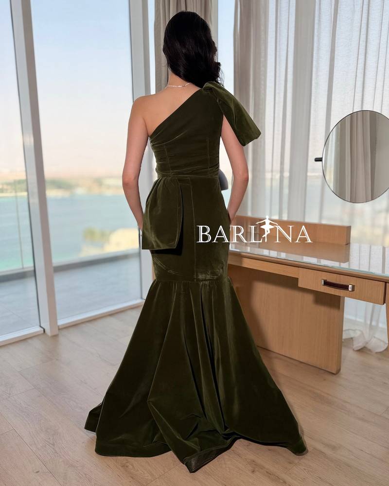 Olive green velvet mermaid dress