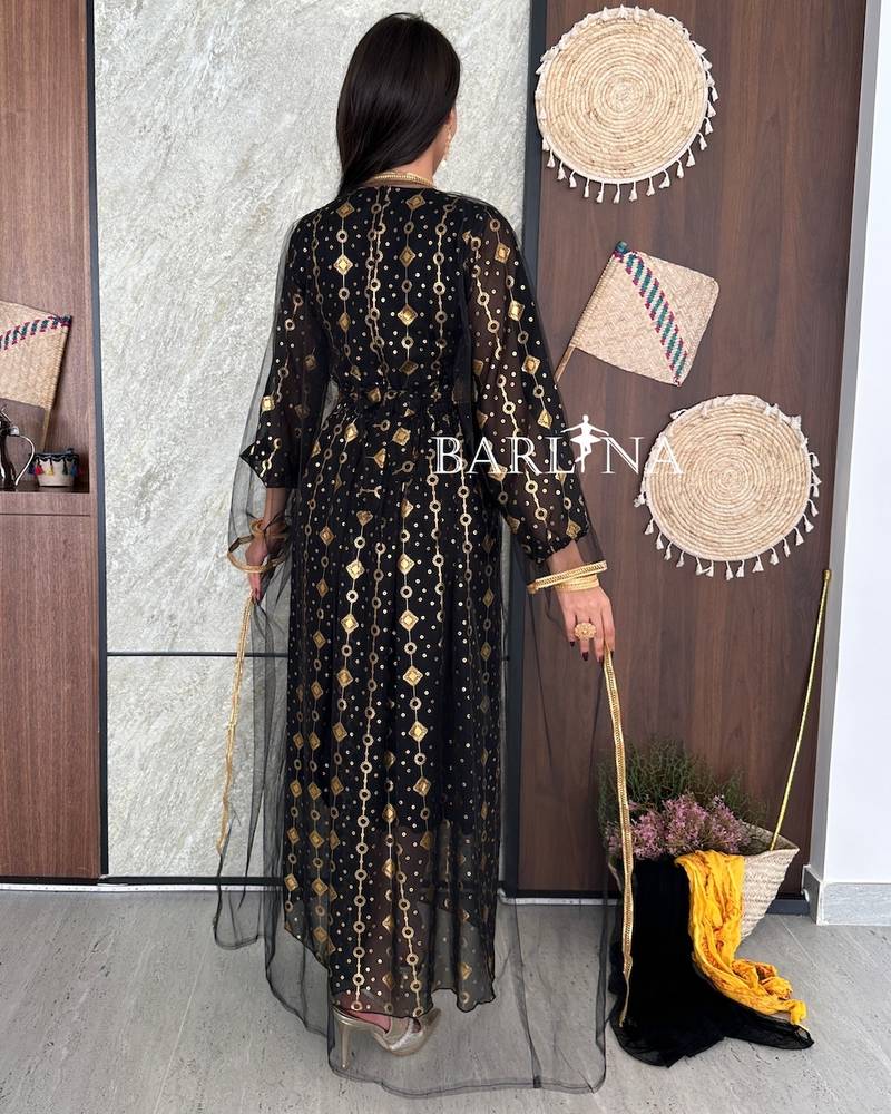 Traditional black jalabiya with sheer abaya