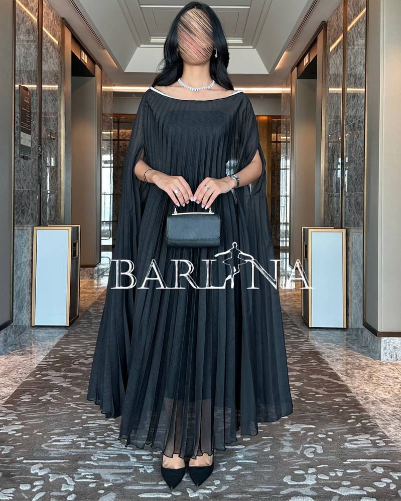wide black pleated dress