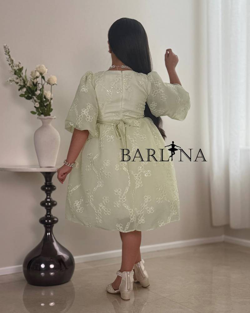 A soft, pearl-decorated girl's dress