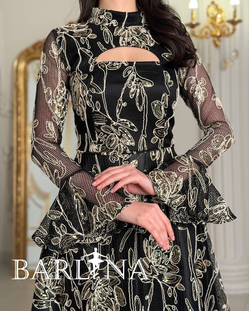 midi dress with luxurious gold embroidery
