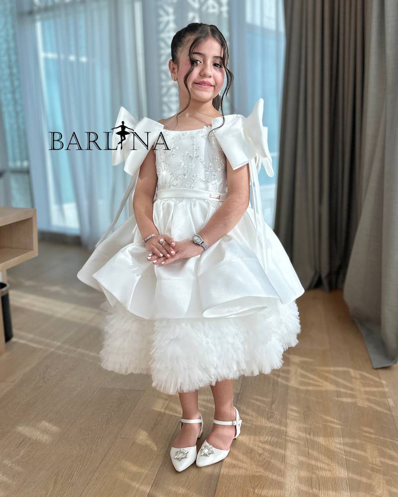 Elegant double layered white girls dress