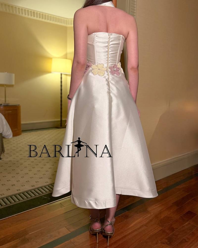 Off-white midi dress with halter neck