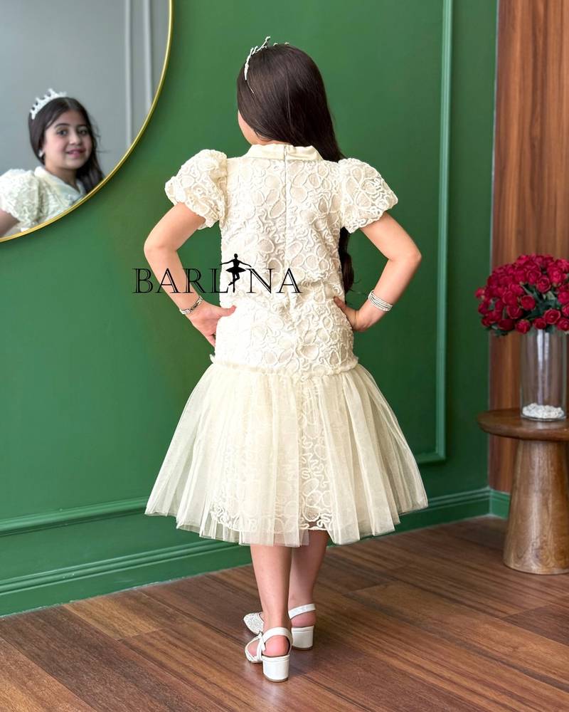 Elegant beige girls' dress for special occasions
