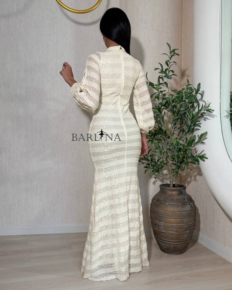 Off-white sequined dress with open sleeves