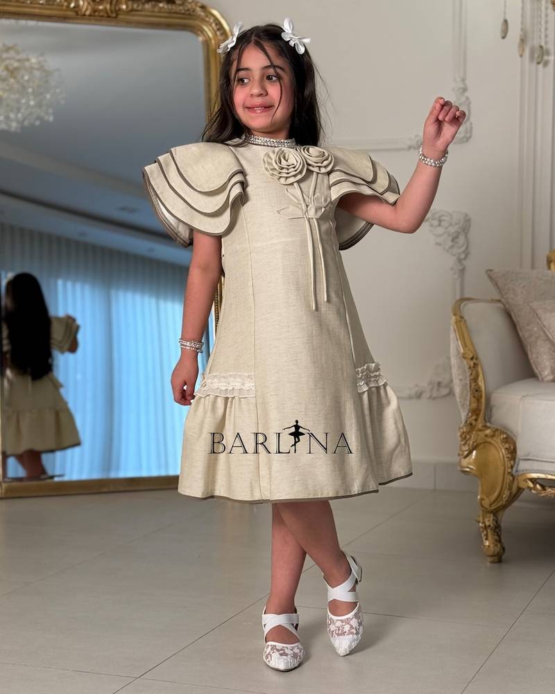 Girls' dress with butterfly sleeves and ruffles