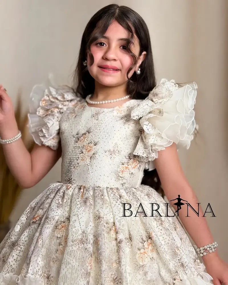 Off-white floral fluffy girl's dress