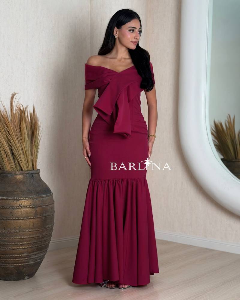 Burgundy off-shoulder mermaid dress