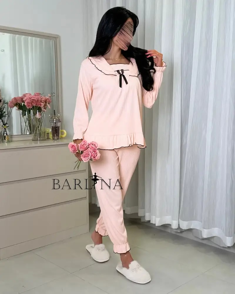Stylish pajamas with a wide collar and ruffle details