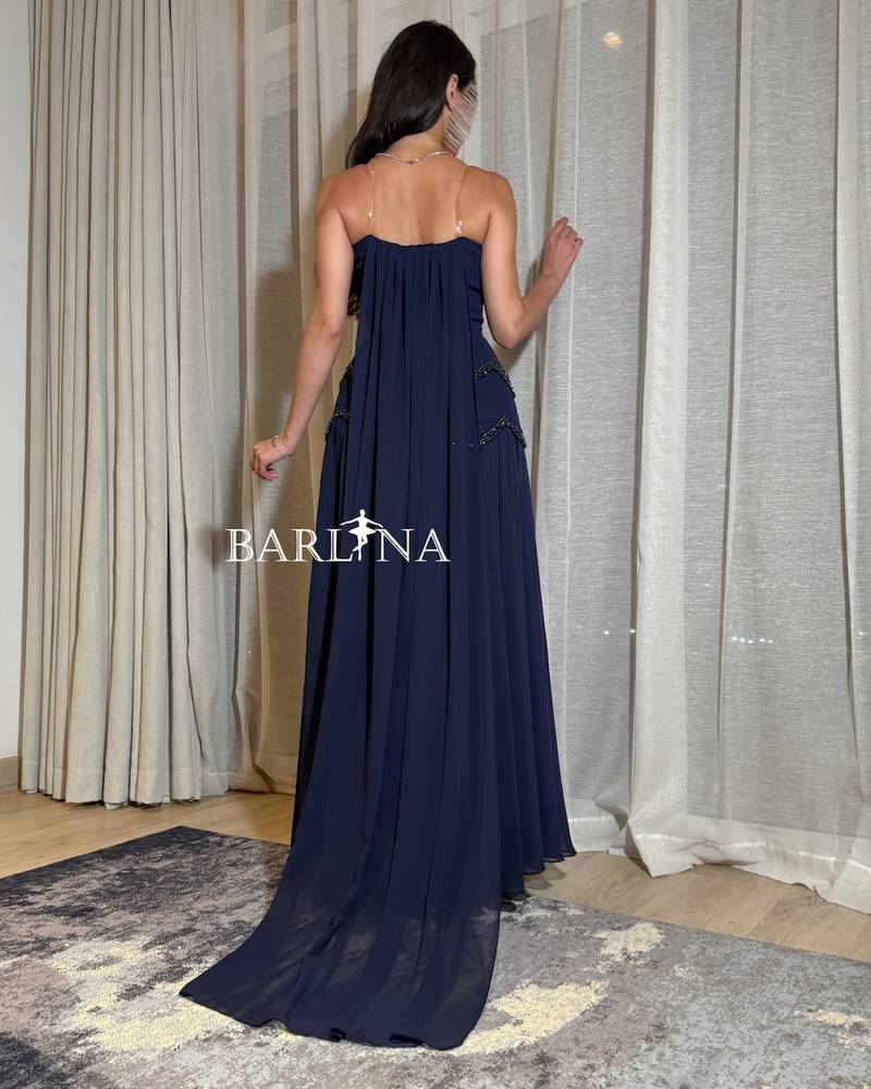 Navy blue dress with a top and shiny beaded details