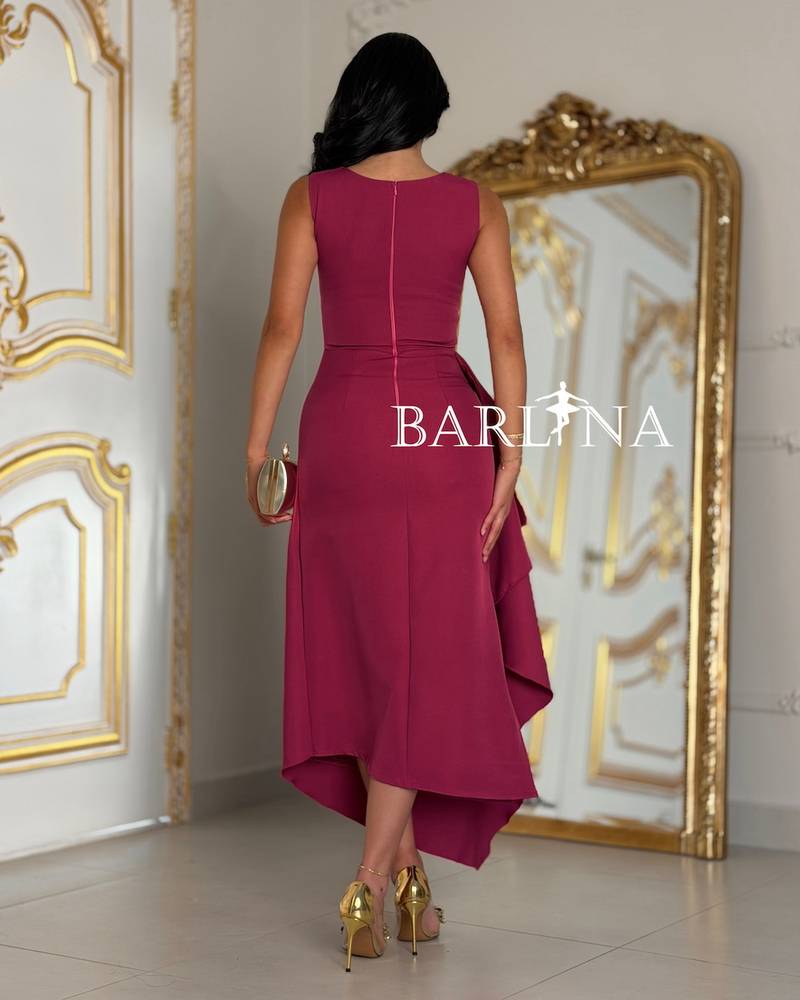 Fuchsia midi dress with an asymmetrical cut