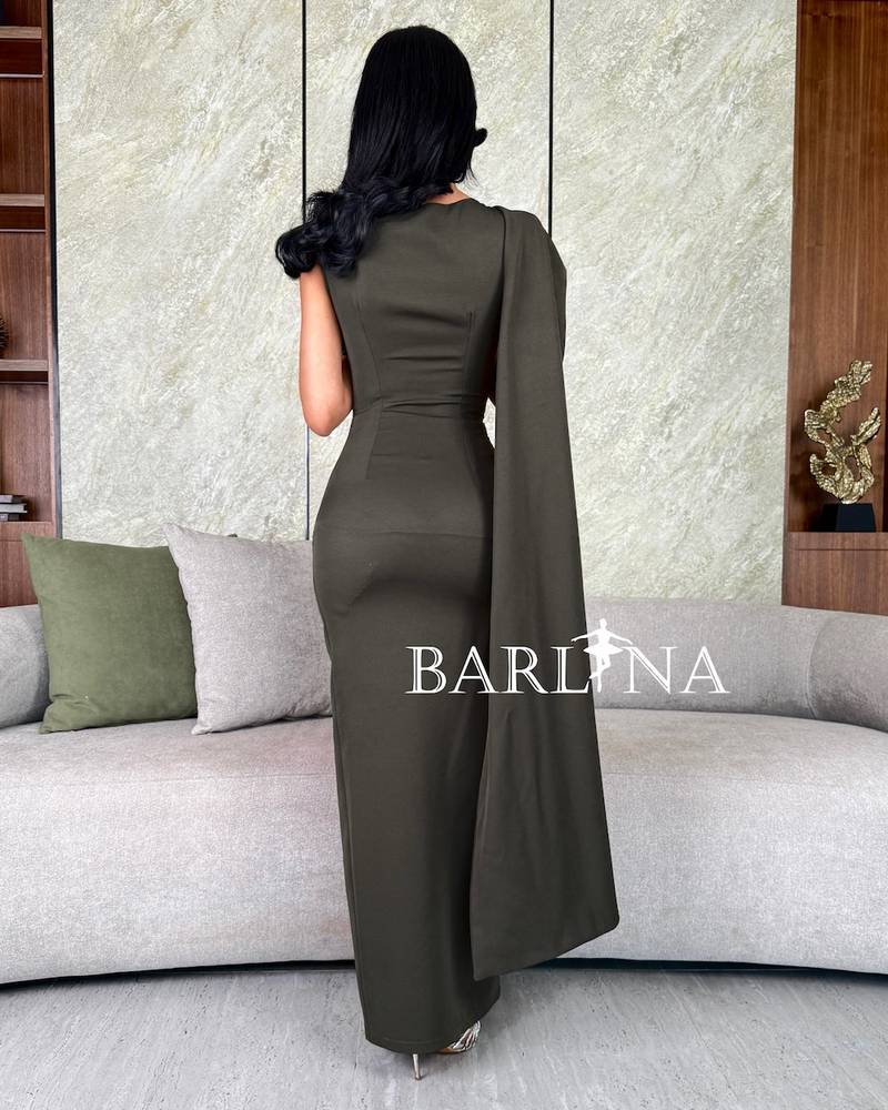 Elegant olive dress with front buttons